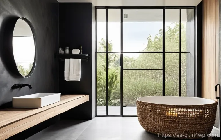 자연 형태 디자인에서의 소재 믹스 활용법 - **"A serene, modern Spanish living room bathed in warm, natural light. The floor features smooth, po...