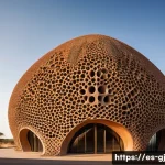 Home 22 자연 형태 디자인의 국제적 사례 연구 - A modern biomimetic building inspired by the structure of a termite mound in Namibia, showcasing nat...