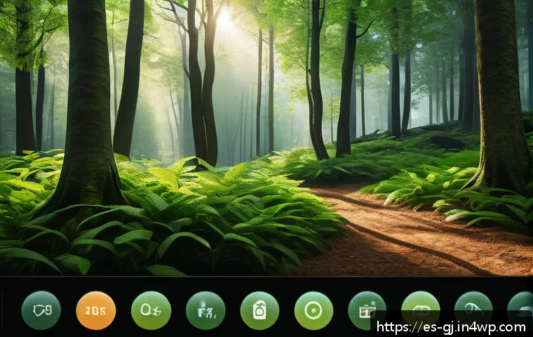 자연 형태 디자인에서의 사용자 경험의 중요성 - A serene digital meditation app interface featuring a soothing background of a lush green forest wit...